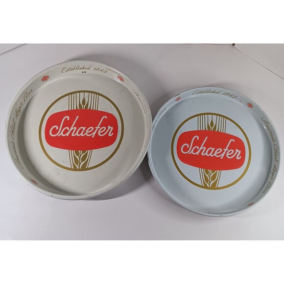 Schaefer Beer Serve Tray Lot Round Metal Vtg 12" 13" Inch Bar Breweriana Decor - Picture 1 of 12